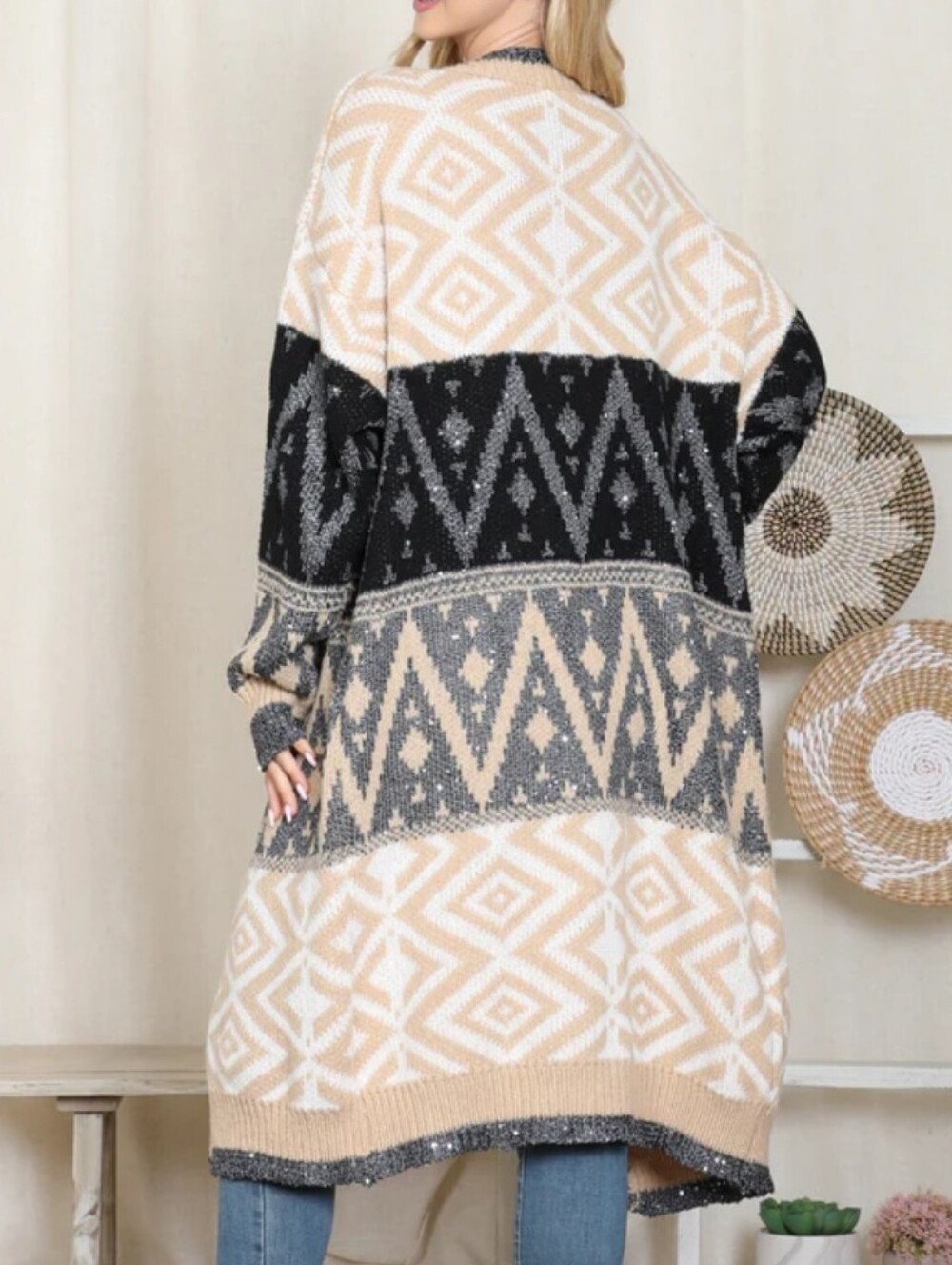 NWT Riah Fashion Aztec Knit Longline Cardigan Duster Sweater | Boho Western | - Picture 8 of 9